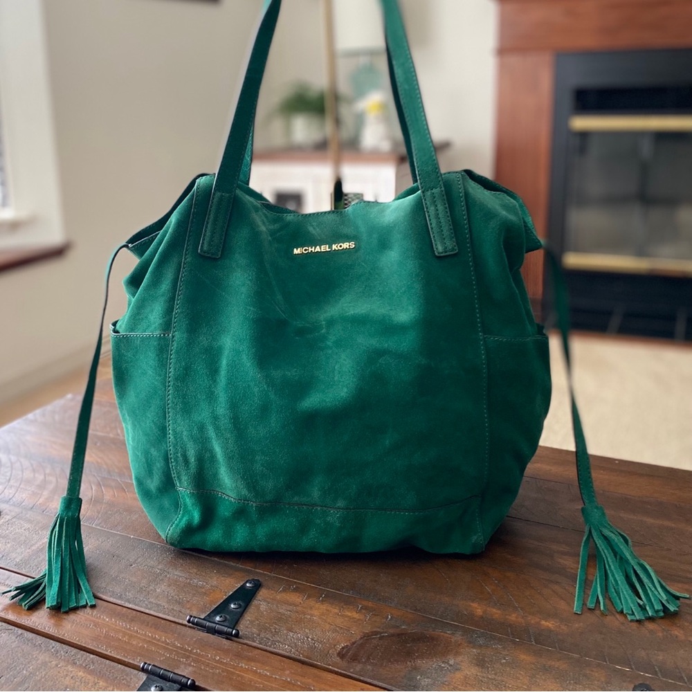 Michael Kors Green Suede Tote with Tassels